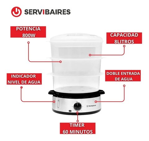 Vaporera Eléctrica Westinghouse 9L 800W 3 Niveles