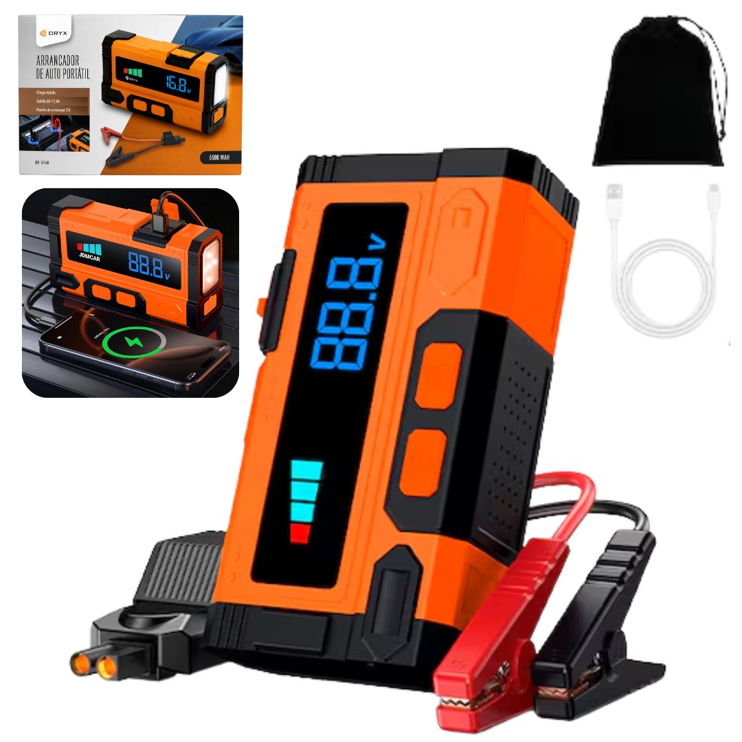 Arrancador de Auto Portatil con Linterna y Powerbank ORYX