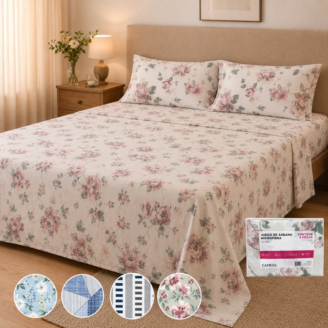 Juego de Sabanas x4Pcs Microfibra QUEEN 240x220cm CAMESA