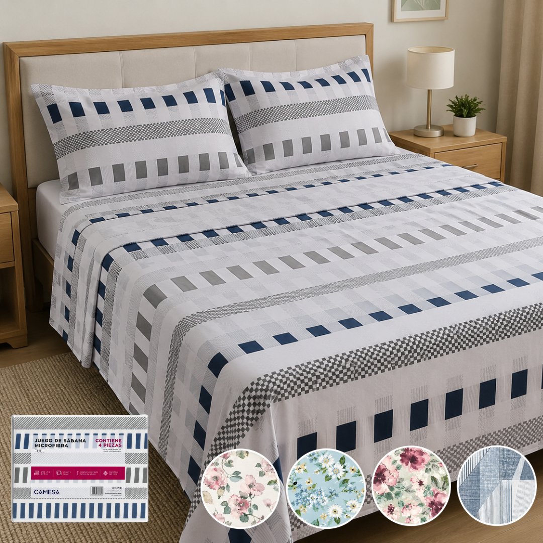 Juego de Sabanas x4Pcs Microfibra FULL 200x220cm CAMESA