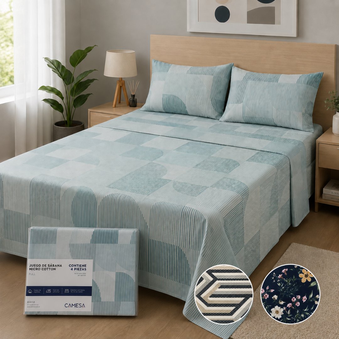 Juego de Sabana Micro Cotton 4 Piezas FULL CAMESA
