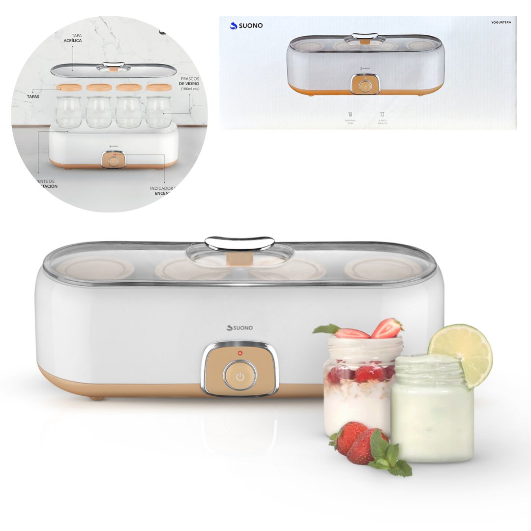 Yogurtera Eléctrica Suono 720 ml 4 Vasos de Vidrio de 180 ml HOG0342