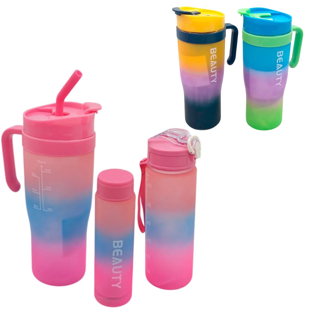 Set Vaso con 2 Botellas Multicolores MH-002