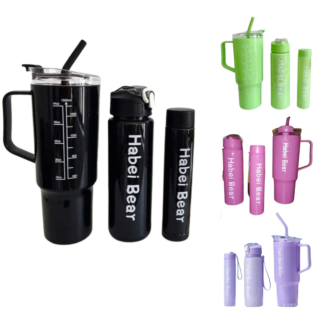 Set Vaso 2 Botellas Colores Tapa Transparente MH004