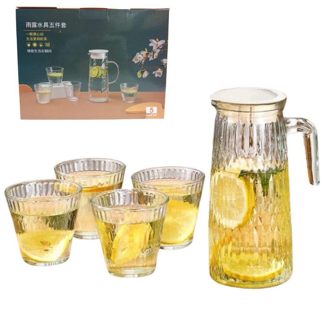 JARRA DE VIDRIO CON 4 VASOS JYSJ-1205