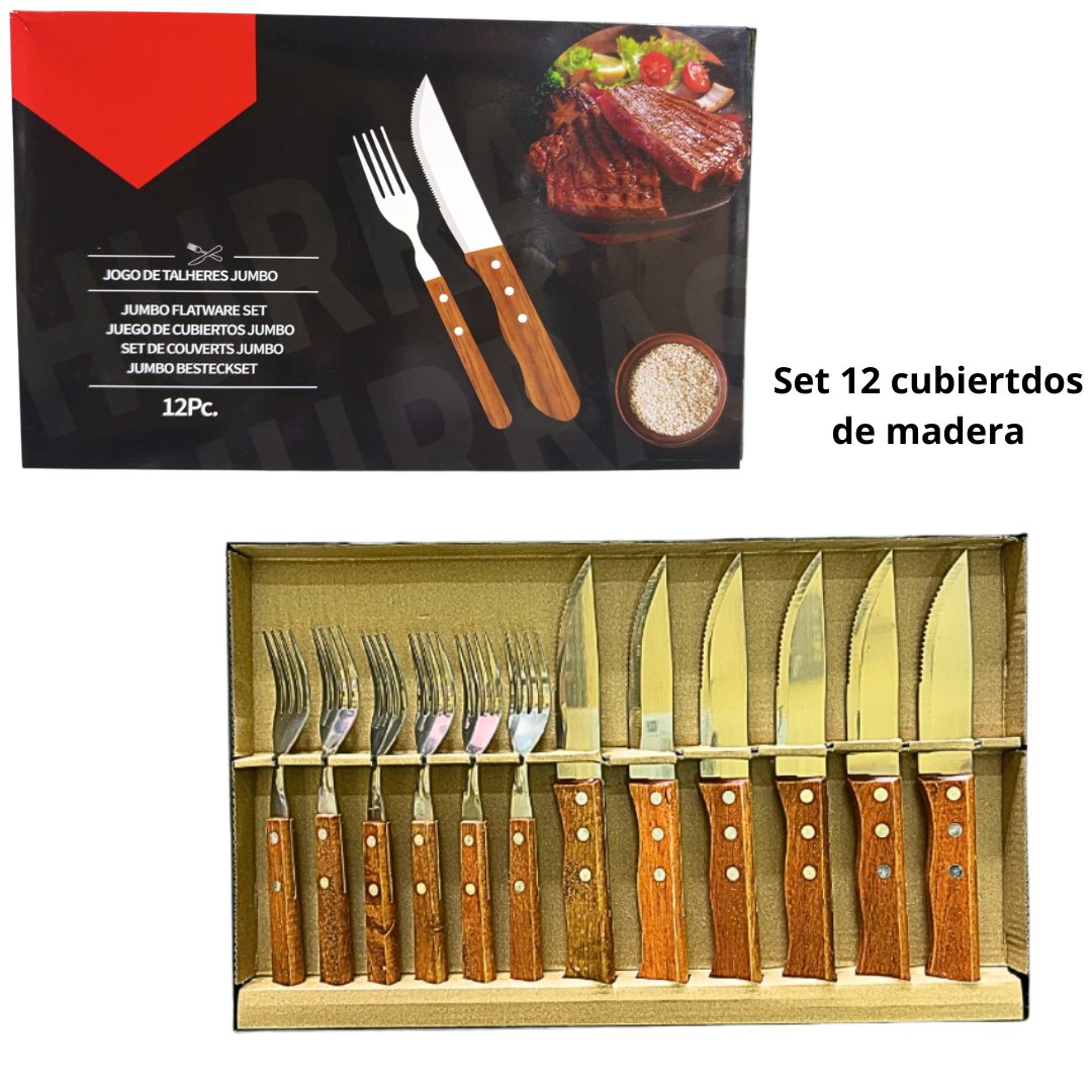SET DE 12 CUBIERTOS MADERA ASADEROS SET-12ACM