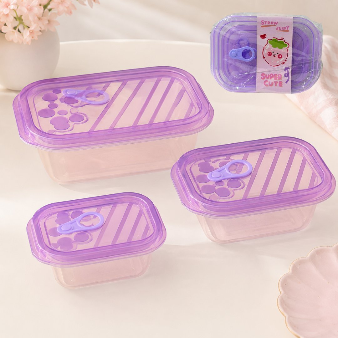 Set de Tuppers x3Pcs Super Cute STRAW BERRY