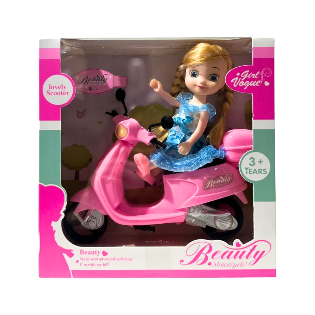 Muñeca Beauty con Scooter Rosa NO925