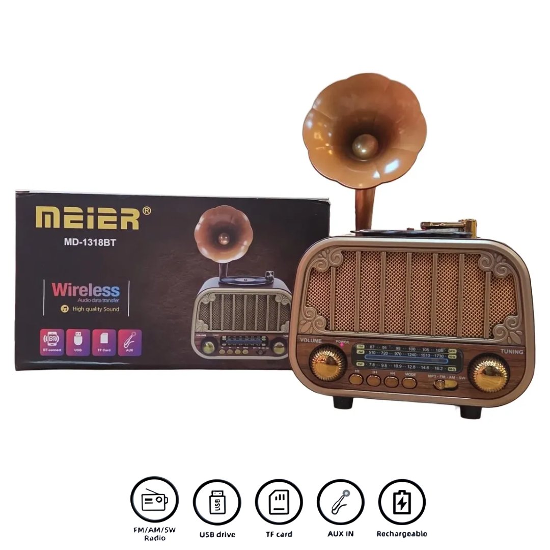 Radio Vintage Retro Am Fm Bluetooth Auxiliar Sd MD-1318BT