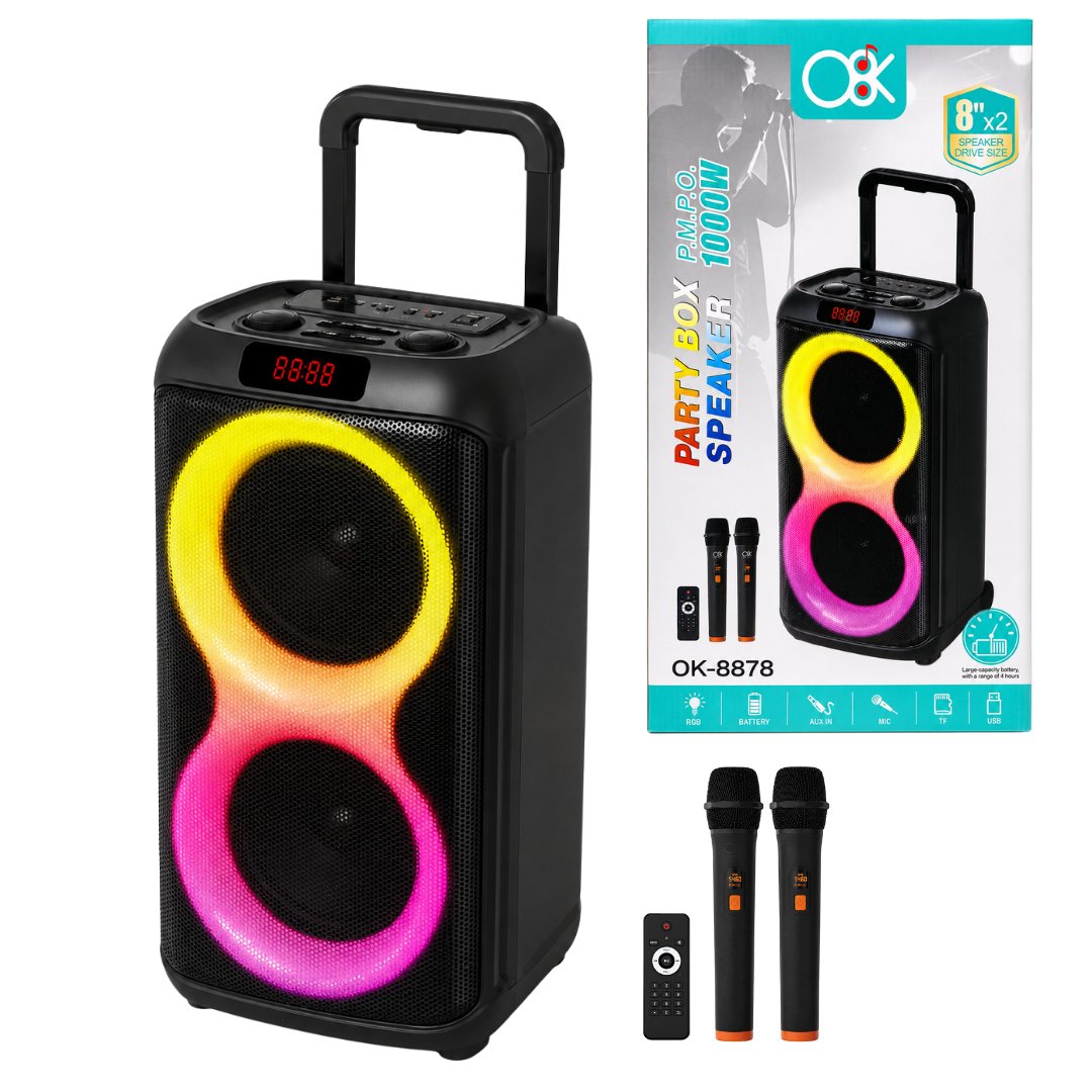 Parlante Bluetooth 2×8″ Pulgadas 1000W PARTY BOX 8878