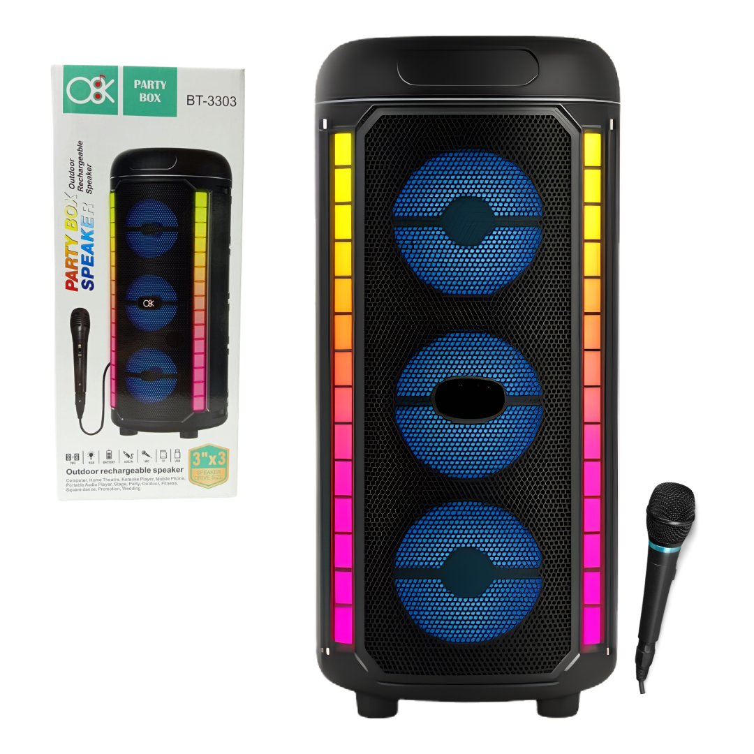 Parlante 3X3″ Bluetooth Aux c/Micrófono RGB BT-3303