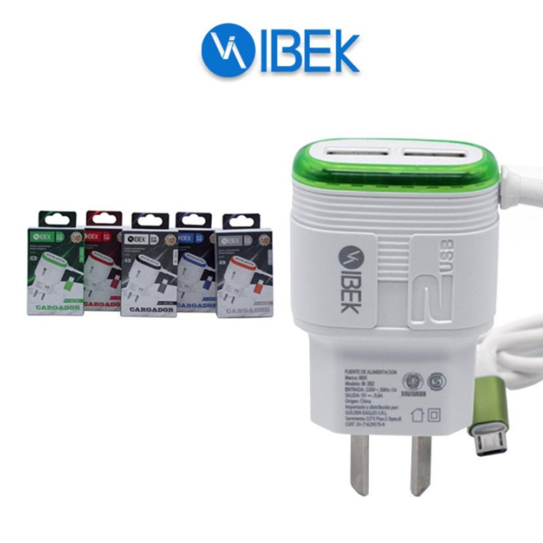 Cargador IBEK 2XUSB a V8 3.8A 3802
