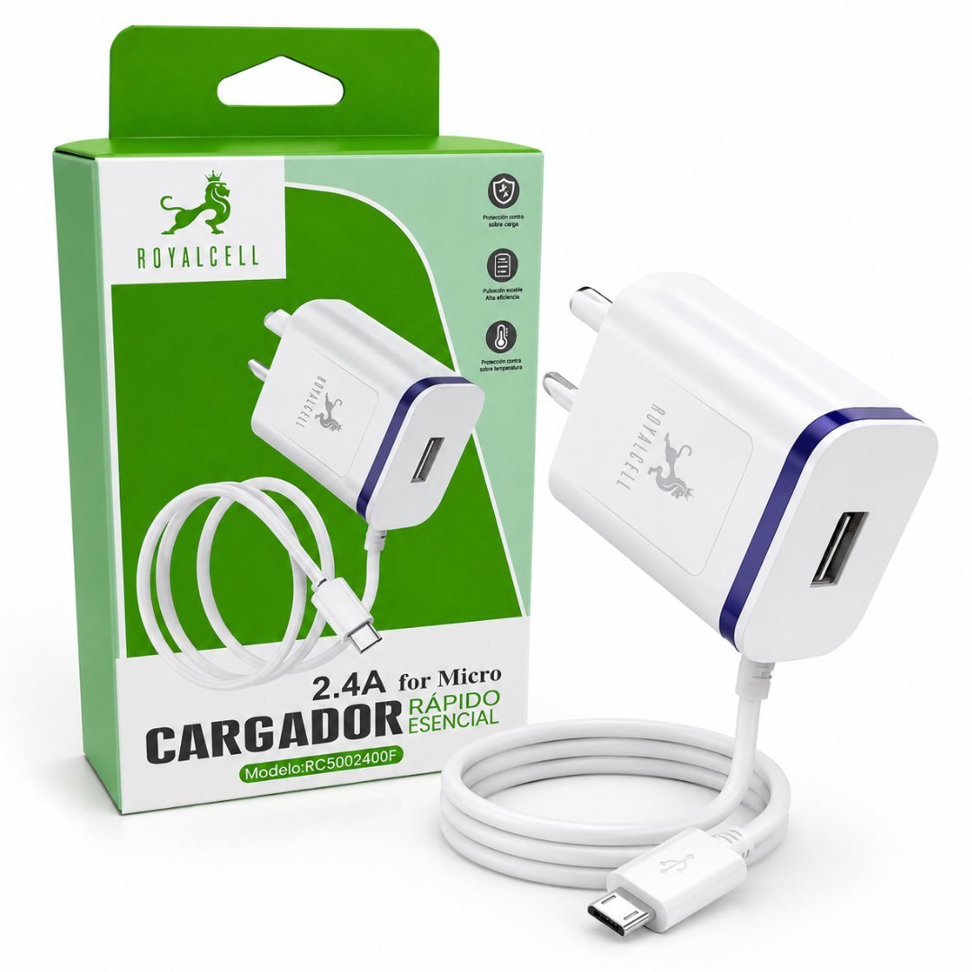 Cargador MICRO con entrada usb ROYALL 2.4A 2400F CABLE INTEG